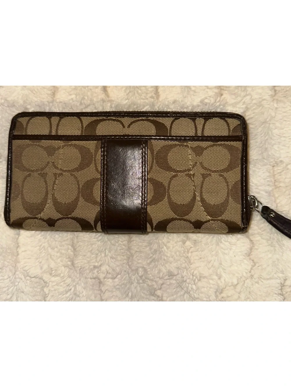 Coach Soho Signature Jacquard & Patent Leather Zip Around Buckle Wallet Brown